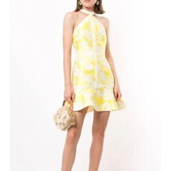 Alexis Dress Medium Alexis Solana Citrus Floral Mini Yellow Jacquard Halter Sexy - Picture 3 of 15